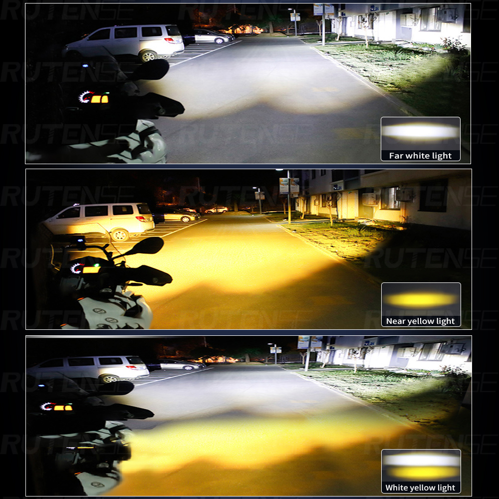 RUTENSE OEM ODM 3000K 6000K Dual Color Motor Lights Auto LED Spotlights Motorcycle Lighting Systems