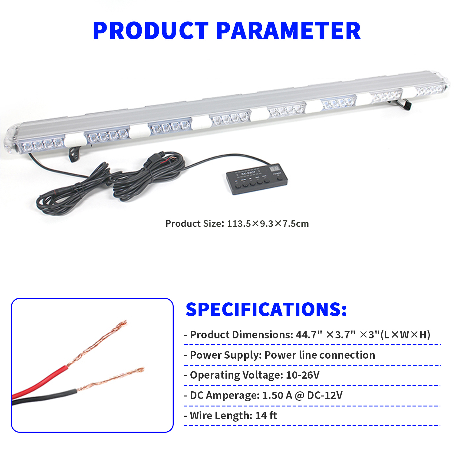 Universal Fit Blue Flashing Strobe Light Roof Mount Warning Lightbar For Emergency Cars, Trucks &amp; Vans