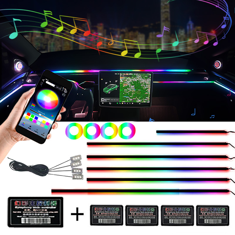 Brazil 18 In 1 Symphony Led Lights Car Rgb Acrylic Strips Interior Ambient Lamp Universal Car Interior Atmosphere Light
