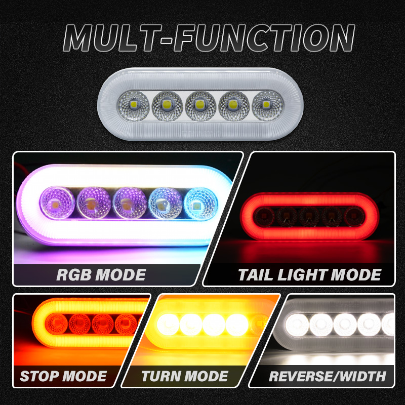 Newest Remote Control Smart Car Light IP67 Waterproof 6 Inch Oval Sealed RGB Tail Light Truck Trailer Rear Stop Lamp DC12V/24V