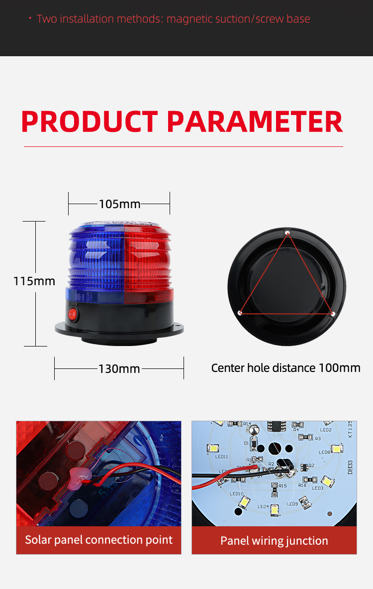 Safety Warning Flashing Light with Solar Charging