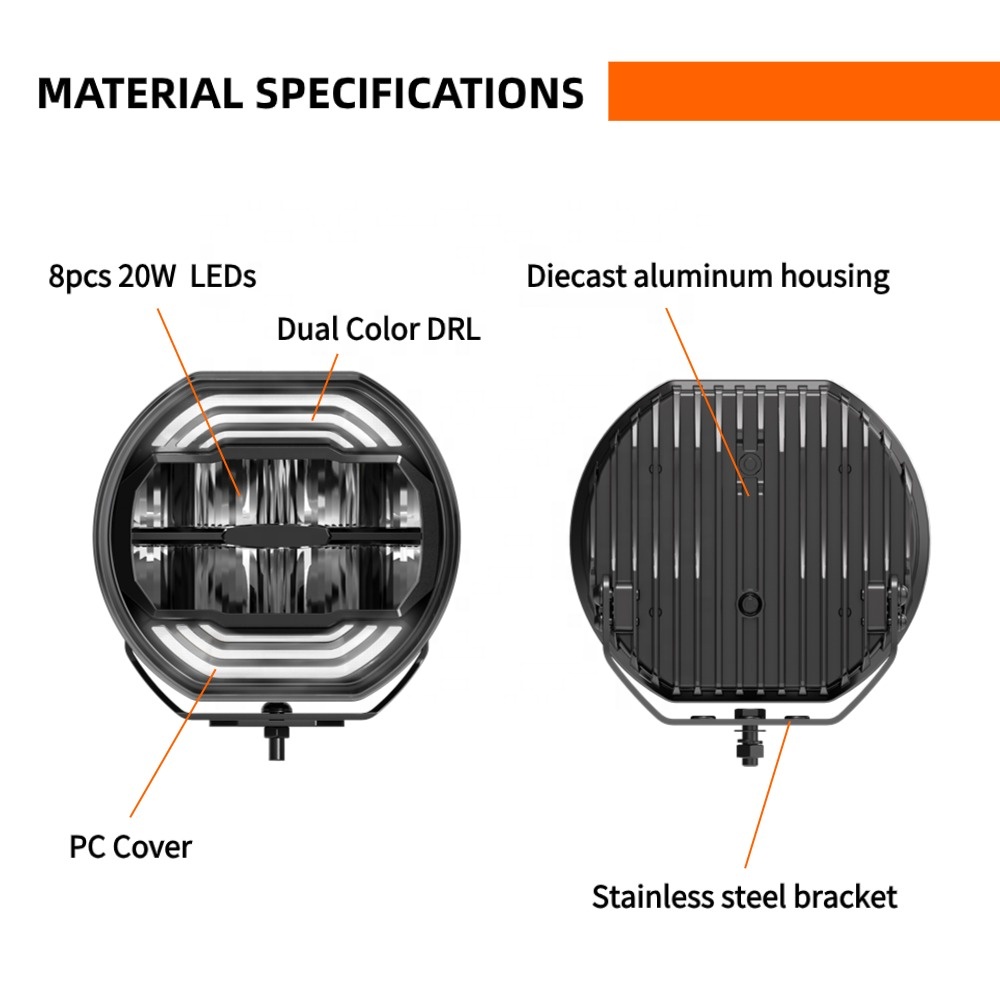 9/7 Inch LED Offroad Work Light Dual Color DRL Emark 12V 24V Amber LED Round Driving Light for 4x4 Offroad Vehicle Truck ATV UTV