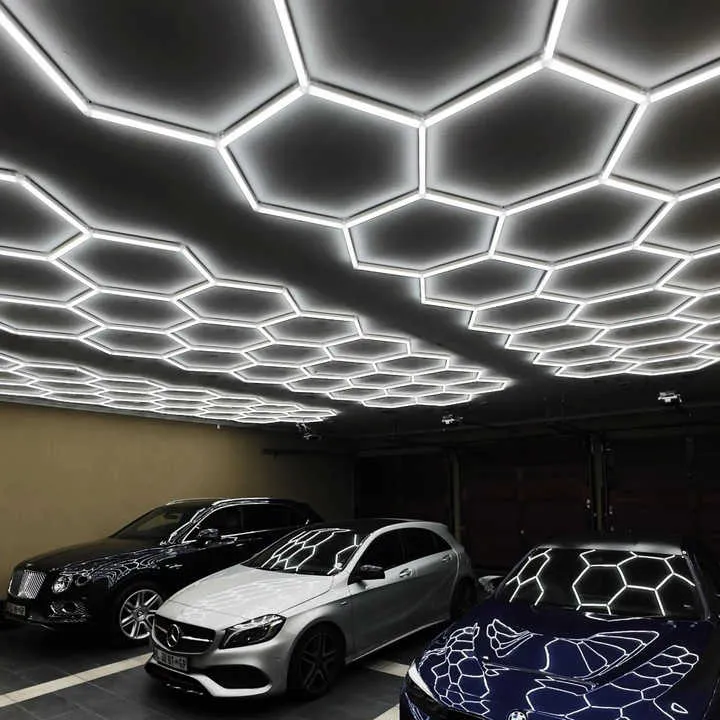 Hexagonal Honeycomb Automotive LED Working Lights 220V Linkable Car Showroom Beauty Station Care Workshop Lamp Detailing Lights