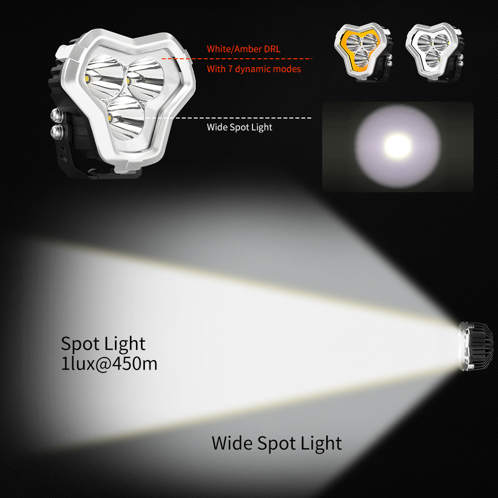 90W 9900LM Tri Spot Auxiliary Light With Amber White DRL Chasing Modes 4 Inch 4x4 Offroad A-pillar Hood Hinge Lights For Trucks