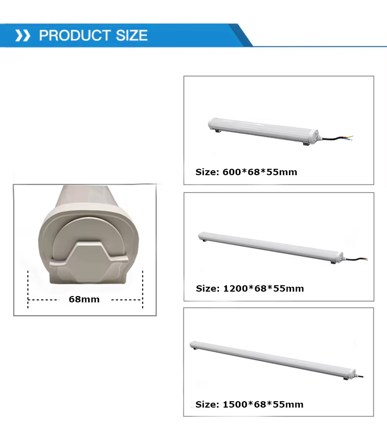 IP65 Waterproof Adjustable LED Lamp 2FT 4FT 5FT 30W 40W 60W 150LM Workshop LED Tri-proof Light For Garage