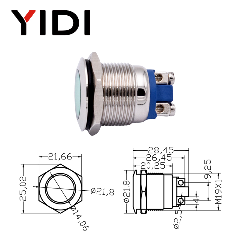 19mm Flat Head Metal Indicator Light Screw Terminal Red Green Blue White Yellow LED Pilot Light Signal Lamp for Car Bus Truck