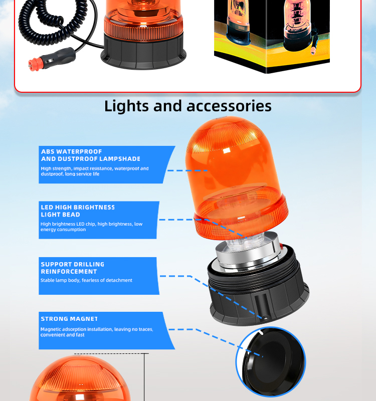 Hot Selling Heavy Duty Amber LED Strobe Warning Light for Vehicle Roof Top Agricultural Machinery Light Waterproof for Truck