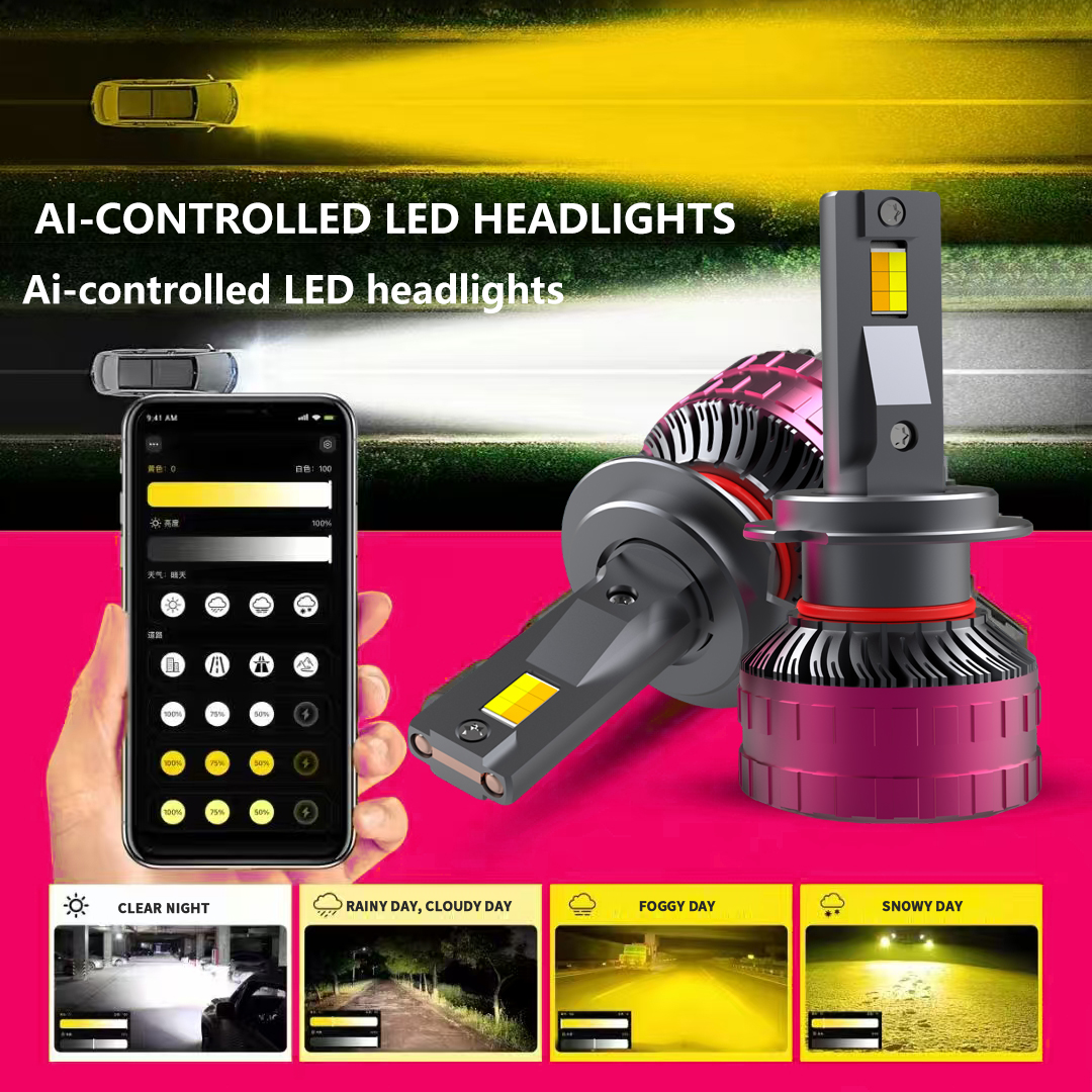 OEM ODM Super Bright 120W 13000LM Smart App Control Ai Car Led Light Tri Color Temperature H7 H11 H4 LED Headlight Bulb for Car