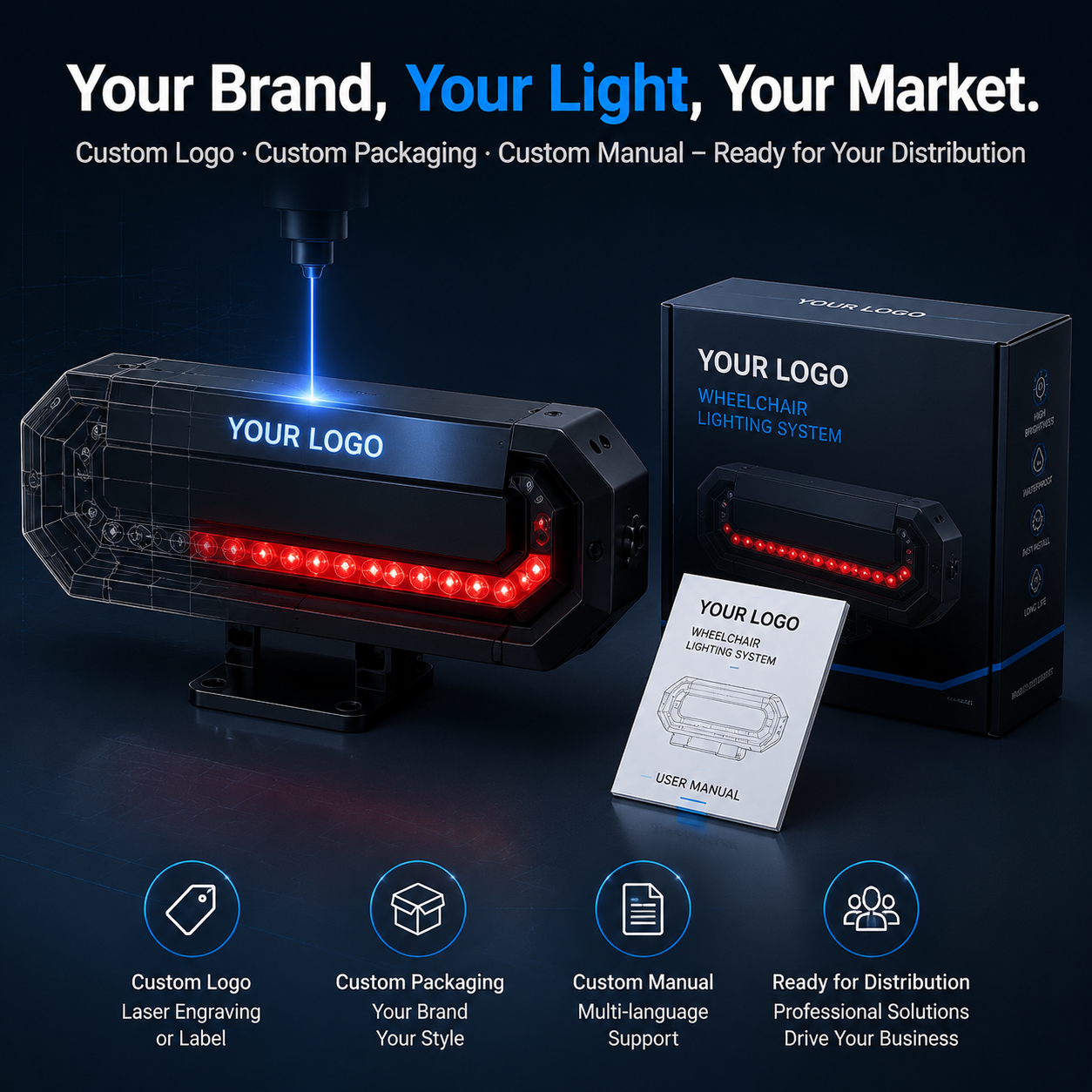 Custom Wheelchair LED Lighting | OEM &amp; ODM Factory | Tailored Front, Rear, Turn &amp; Smart Lights
