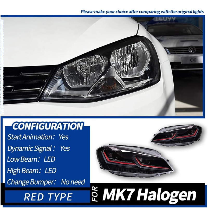 2PCS New Golf 6 2009-2012 LED Headlights DRL HID Bi-Xenon Retrofit/Upgrade 12V Auto Accessories 3-year Warranty