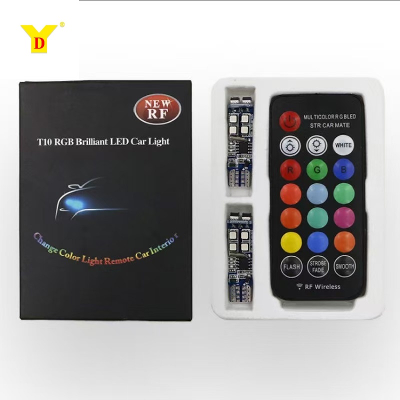 YD Factory T10 W5W 12V Universal RGB LED Remote Control Driving Light New Condition Car Light Accessories