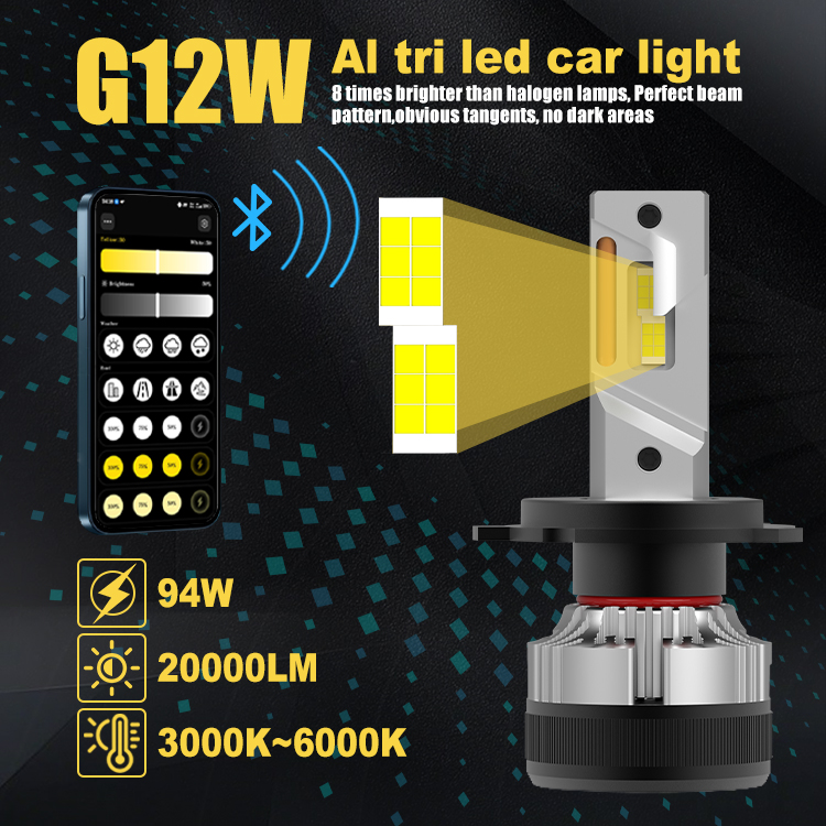 GVIEW New Innovation G12W H4 Smart App Controlled LED Headlight Bulbs Accurate Light Distribution Uniform Light Output with DOT