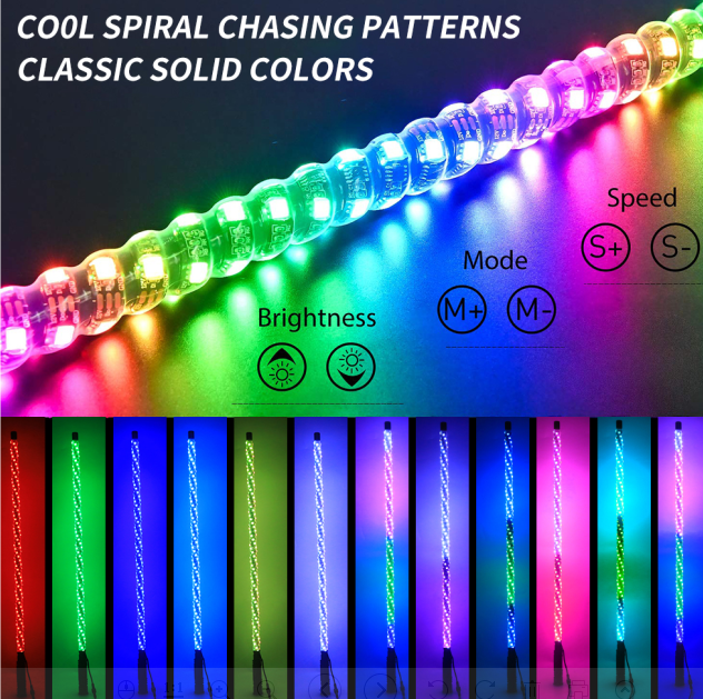 LOYO Spiral Rgb Color Boat Car Antennas Offroad Led Light Up For Car Rzr Utv Atv Flag Pole Led Light RGBW Whip Light