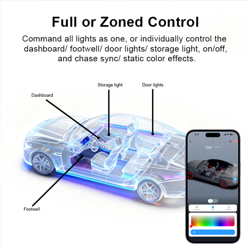 Factory Custom Ambient Lighting Easy Install Symphony Universal Car Interior RGBIC LED Ambient Strip Light Kit For Car