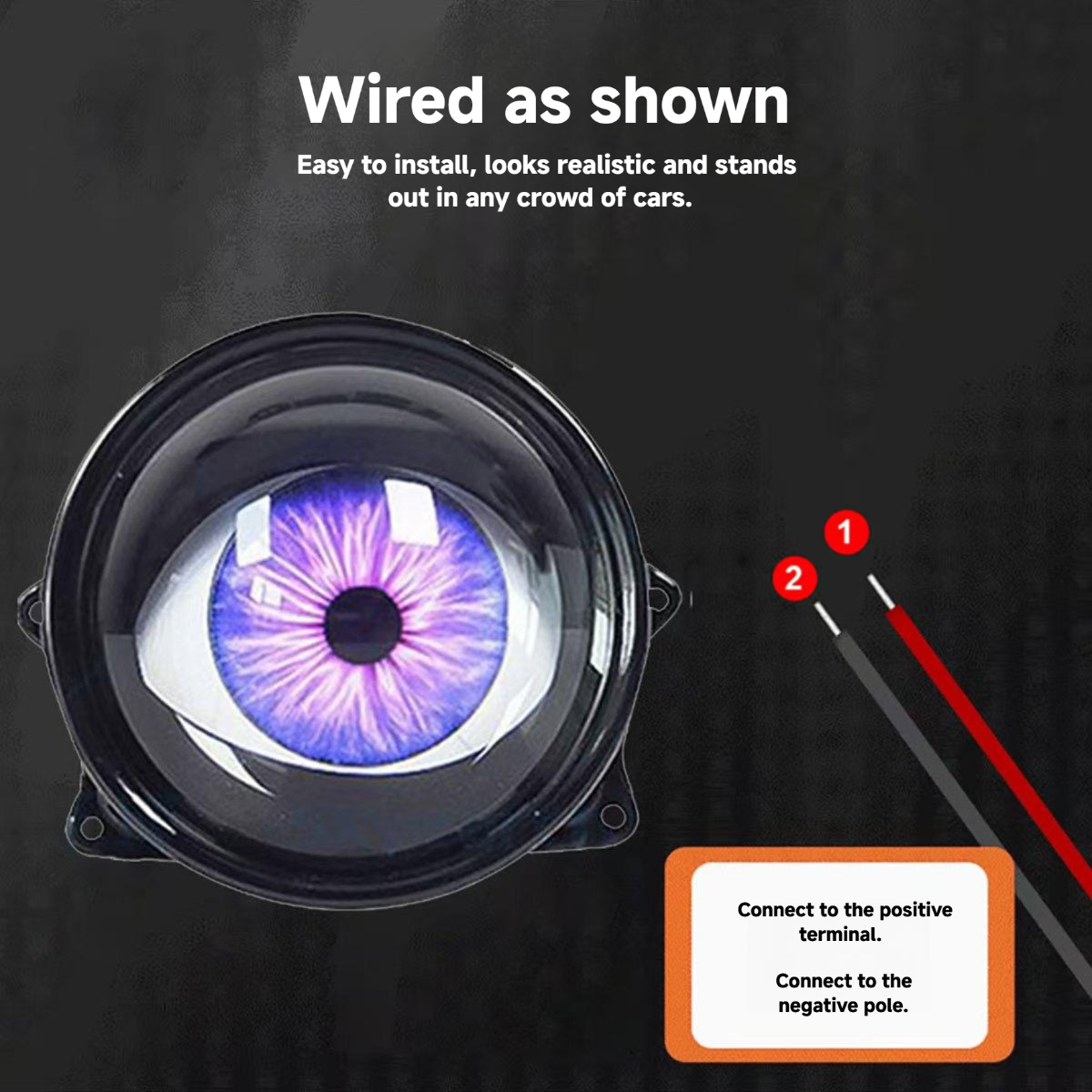 YD 3-Inch Devil's Eye Decorative Headlight Projector Mobile Flash Car Modification Kit 12V 18W 180-Day Warranty Universal Fit