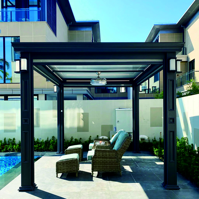 Sunroom Outdoor Dining Premium Retractable Heavy Duty Iron Aluminum Motorized Louvered Skylight Blinds Pergola