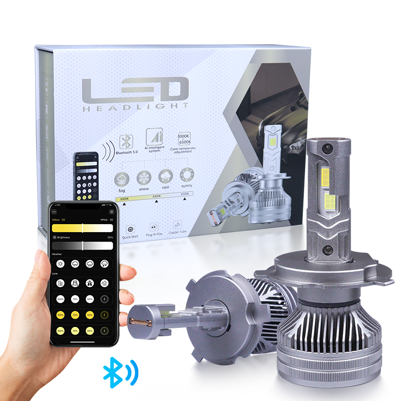 OEM 160W 16000LM Smart App Control Ai Car Led Light Tri Color Temperature H1 H11 H4 Led Bombillos Lamp H7 Led Headlight Bulb