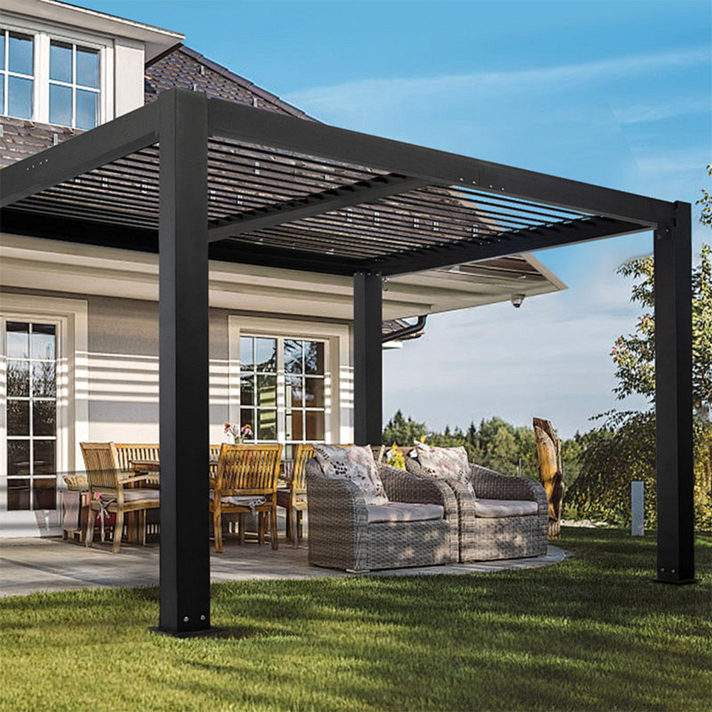 Sunroom Outdoor Dining Premium Retractable Heavy Duty Iron Aluminum Motorized Louvered Skylight Blinds Pergola