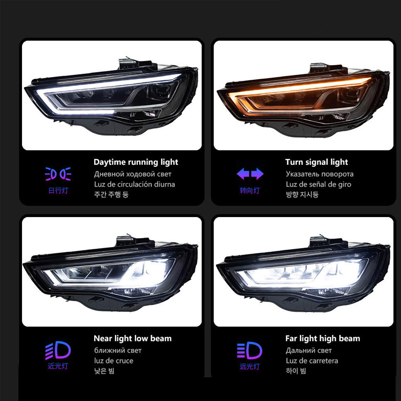 2013-2016 Dynamic Signal Head Lamp LED Headlights Drl Automotive Accessories Car Lights for Audi A3 Headlight