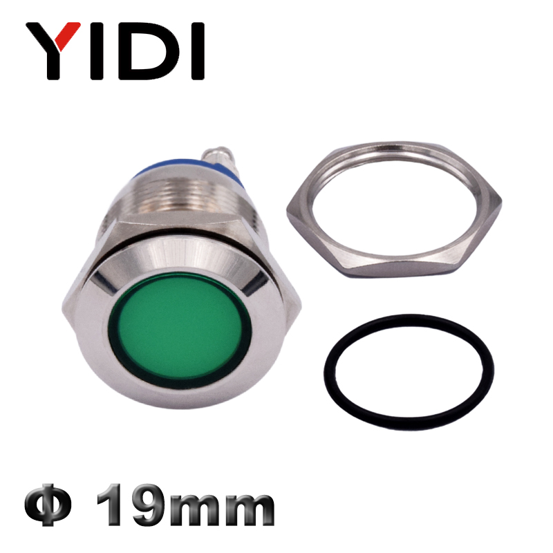 19mm Flat Head Metal Indicator Light Screw Terminal Red Green Blue White Yellow LED Pilot Light Signal Lamp for Car Bus Truck