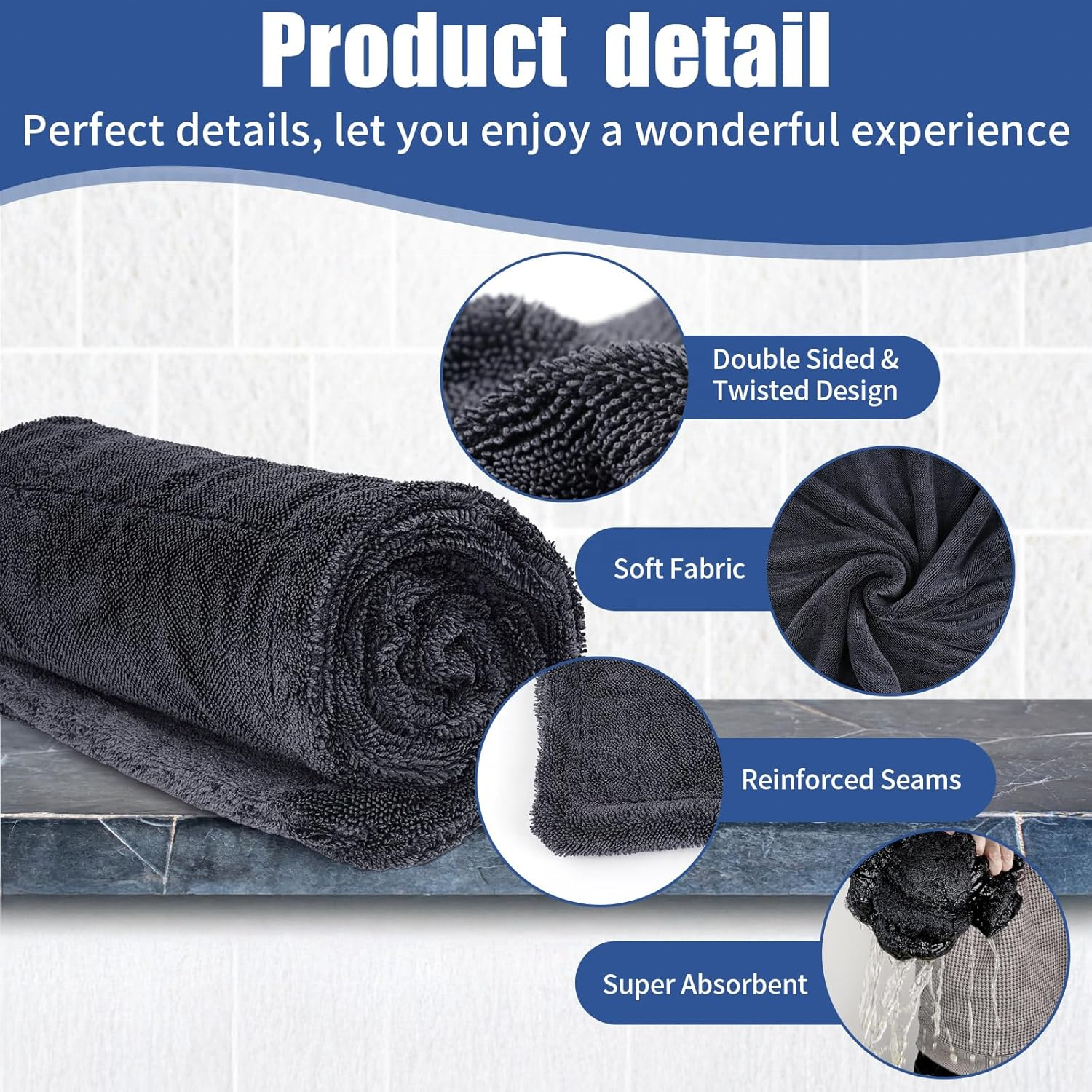 OEM/ODM 1200gsm 1400gsm 1600gsm 2000gsm Twisted Loop No Lint No Swirls Ultra-Soft Supper Absorbent Microfiber Car Drying Towel