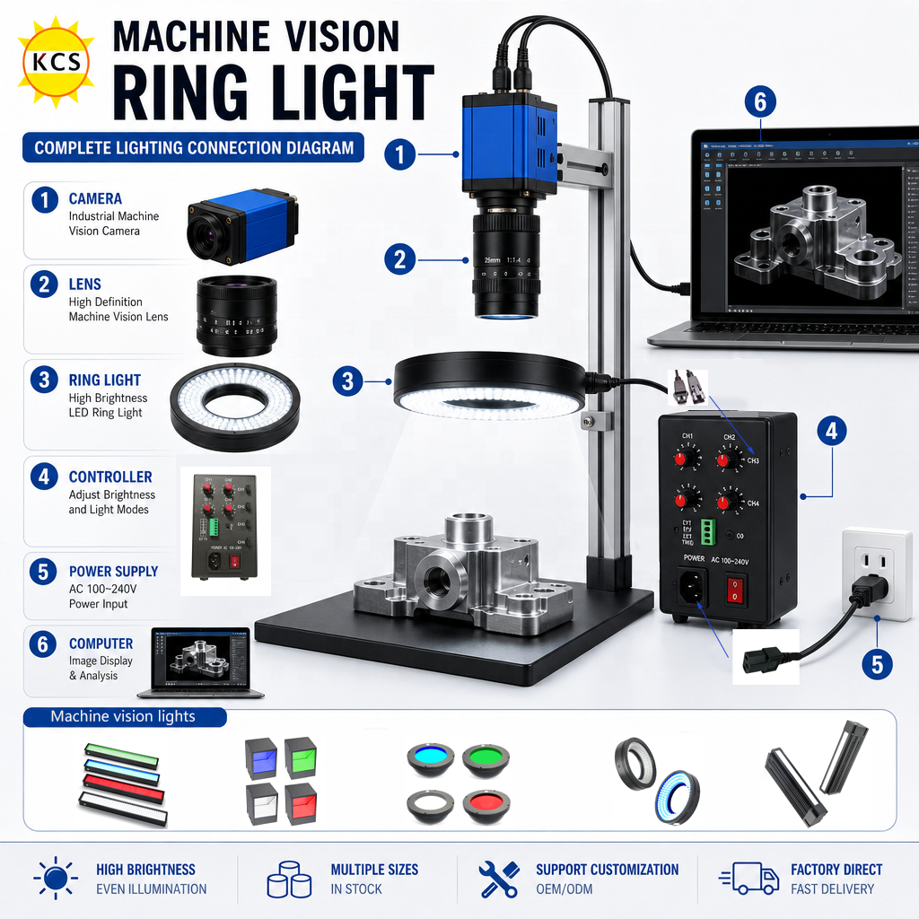 High Uniformity 24V LED High Angle Ring Light Source for Machine Vision PCB Defect Inspection