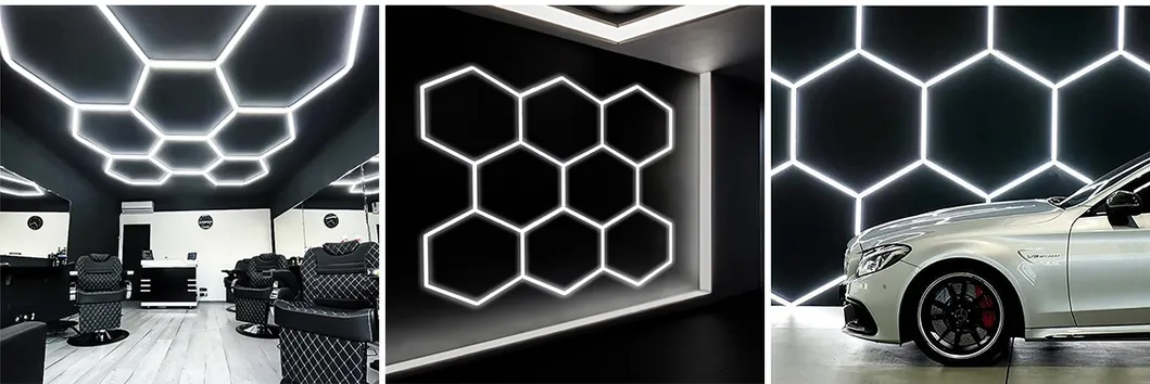 Hexagonal Honeycomb Automotive LED Working Lights 220V Linkable Car Showroom Beauty Station Care Workshop Lamp Detailing Lights