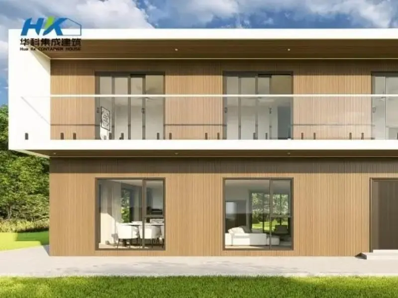 Two storey luxury prefabricated container villa built from six 40ft containers with 270 degree porch