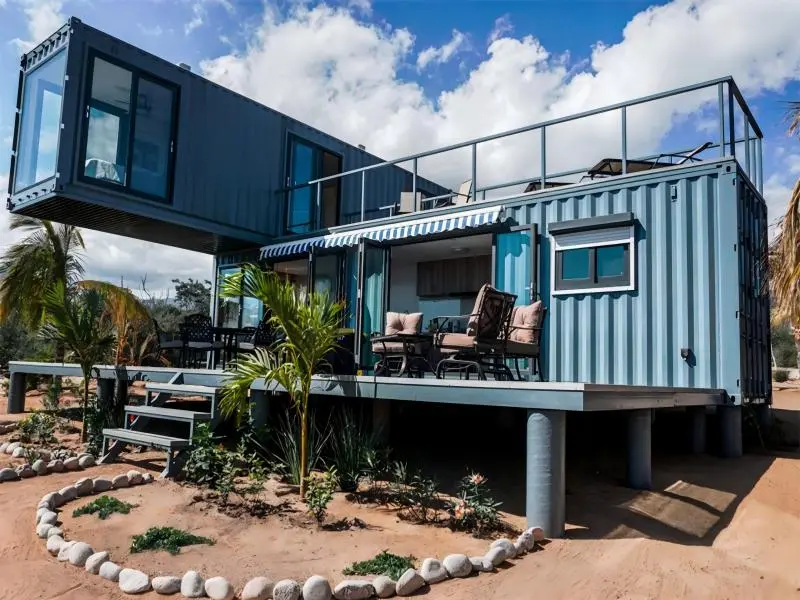 Two story modular prefab shipping container house built from two 40ft high cube containers