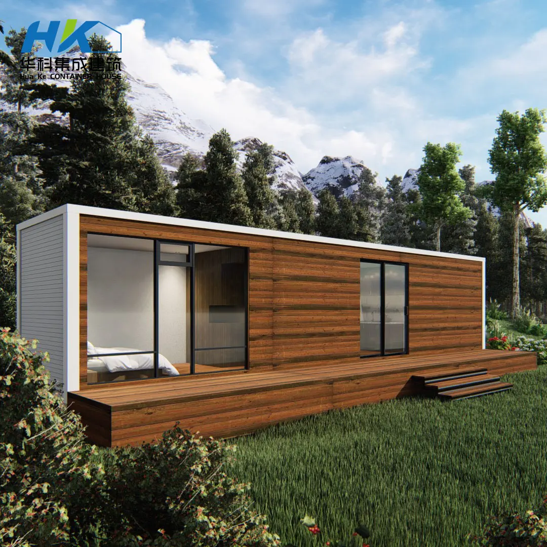 Container house exterior wall with cladding panels installed