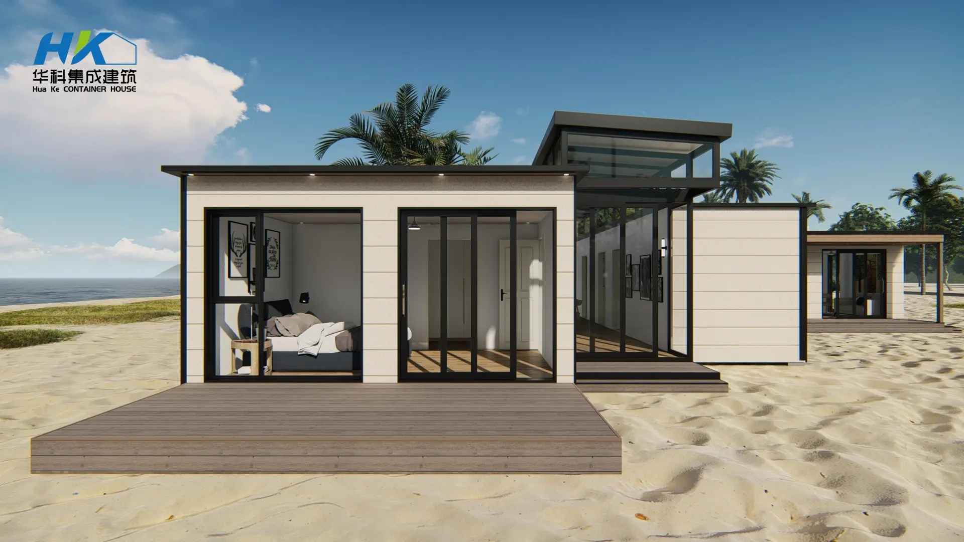 High-Quality Luxury 3 Bedrooms 40HQ Shipping Container Prefab Modular Villas with Granny house Product, Pricelist