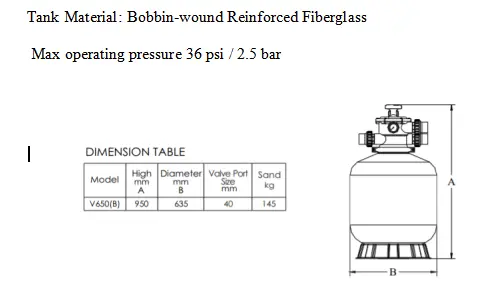 Sand filter tank Model V650B