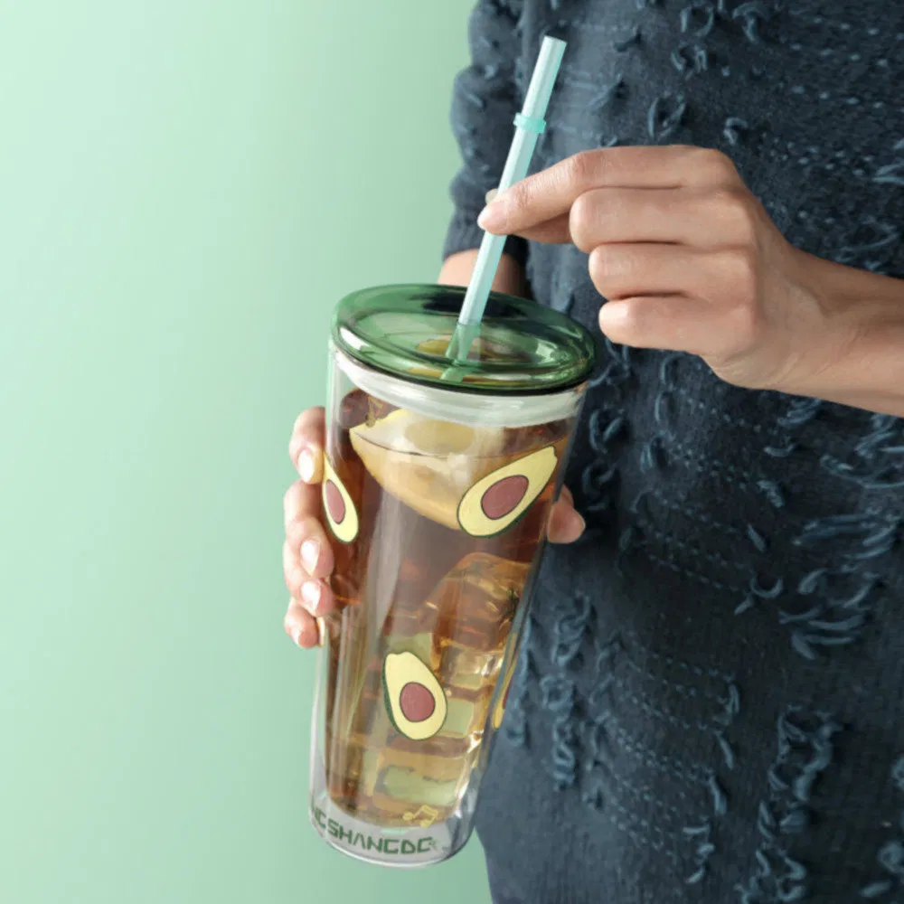 Portable Double Wall Glass Straw Tumbler for Dormitory Parties