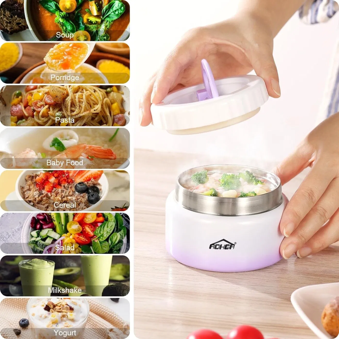 Aohea Insulated Food Jar Bento Lunch Box Set for Kids with Soup Leak Proof Lunch Container Kids Hot Food Jar and Insulated Lunch Bag with Spoon