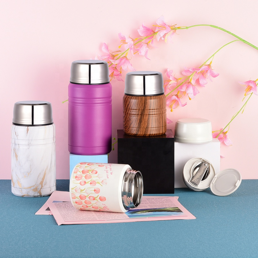Eco Friendly Metal Wide Vacuum Storage Stainless Steel Thermos Food Graded Insulated Food Jar with Spoon