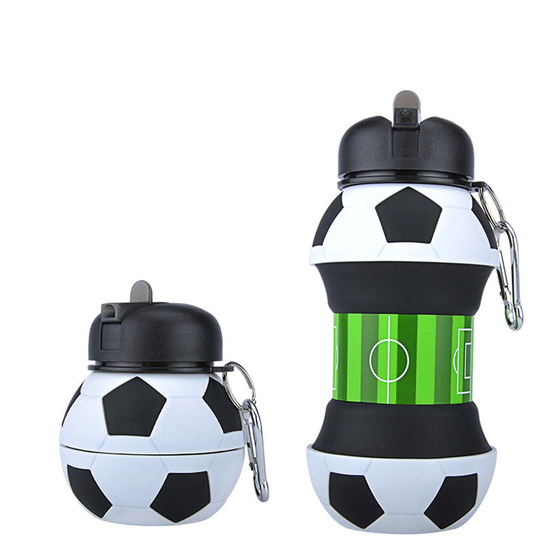 Promotion Football Soccer Shape Silicon Collapsible Water Bottle with Custom Logo Wholesale