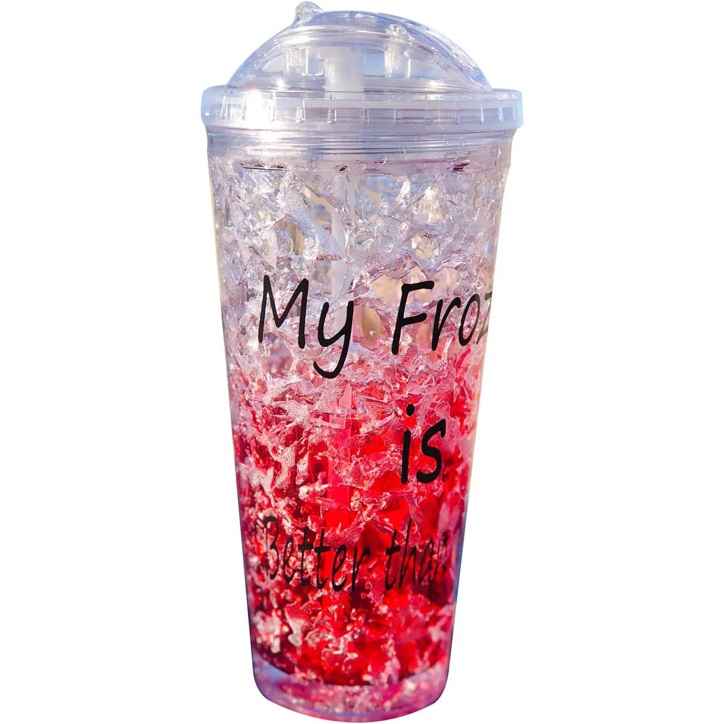 60oml Double Wall Insulated Freezer Tumbler with Slide Lid and Straw