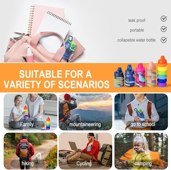 500ml Collapsible Silicone Water Bottle - Portable Foldable Sports Cup for Outdoor Travel, Hiking, Running Leakproof &amp; Eco-Friendly Design