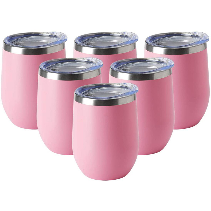 Egg Shape Vacuum Insulated Double Wall Wine Tumbler 12oz Stainless Steel Vacuum Wine Cup Thermal Insulated Sublimation Travel Coffee Mug with Lid and Straw