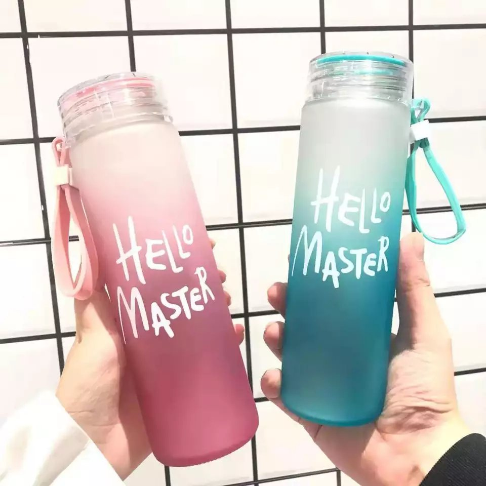 Wholesale Gift Letter Bottle Colorful Frosted Portable Drinking Cheap Glass Water Bottle with Lid