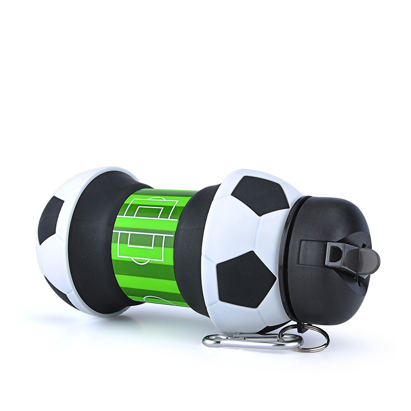 Promotion Football Soccer Shape Silicon Collapsible Water Bottle with Custom Logo Wholesale