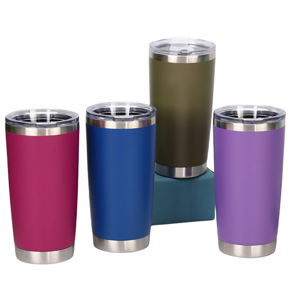 Powder Coated Car Mounted Travel Cup 304 Stainless Steel Vacuum Tumbler Stainless Steel Auto Cup Double Wall 20oz Auto Mug Sports Water Bottle with Lid