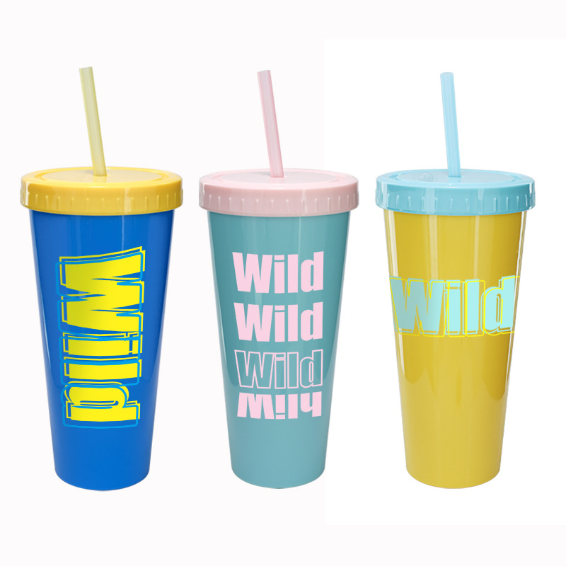 Supplier Contrast Color Lid Cup Plastic Water Bottle with Drinking Straw
