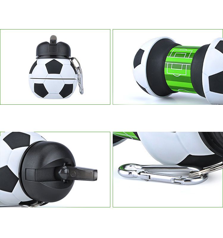 Promotion Football Soccer Shape Silicon Collapsible Water Bottle with Custom Logo Wholesale