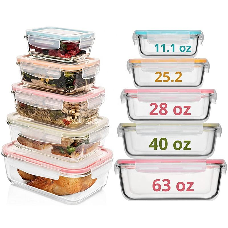 High Quality Lock Lid Glass Food Storage Containers Leakproof Microwave Safe Bento Lunch Box Oven Freezer Dishwasher Suitable Kitchen Meal Prep Containers