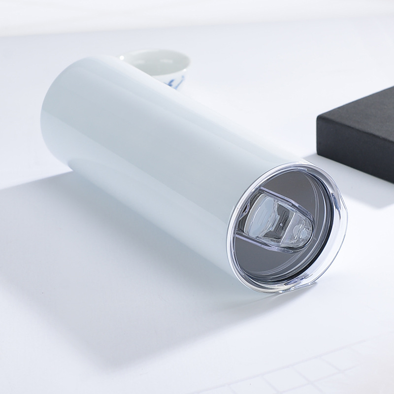 Double Wall Travel Mug 20oz Skinny Straight Sublimation Blank Vacuum Insulated Stainless Steel Tumbler with Straws and Lids