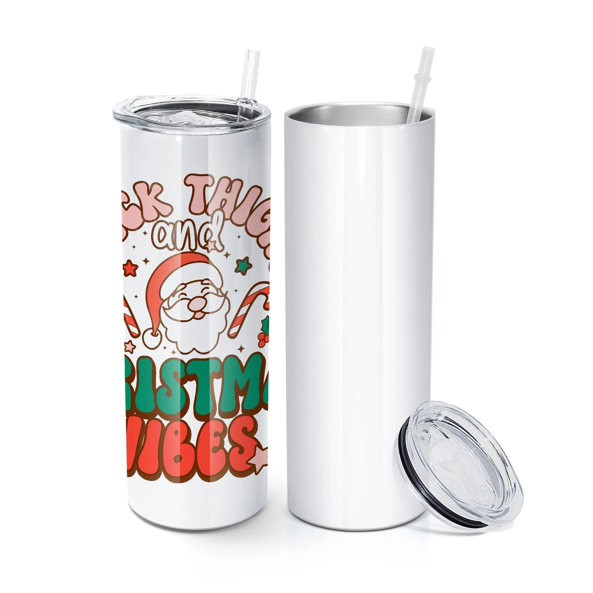 Double Wall Travel Mug 20oz Skinny Straight Sublimation Blank Vacuum Insulated Stainless Steel Tumbler with Straws and Lids