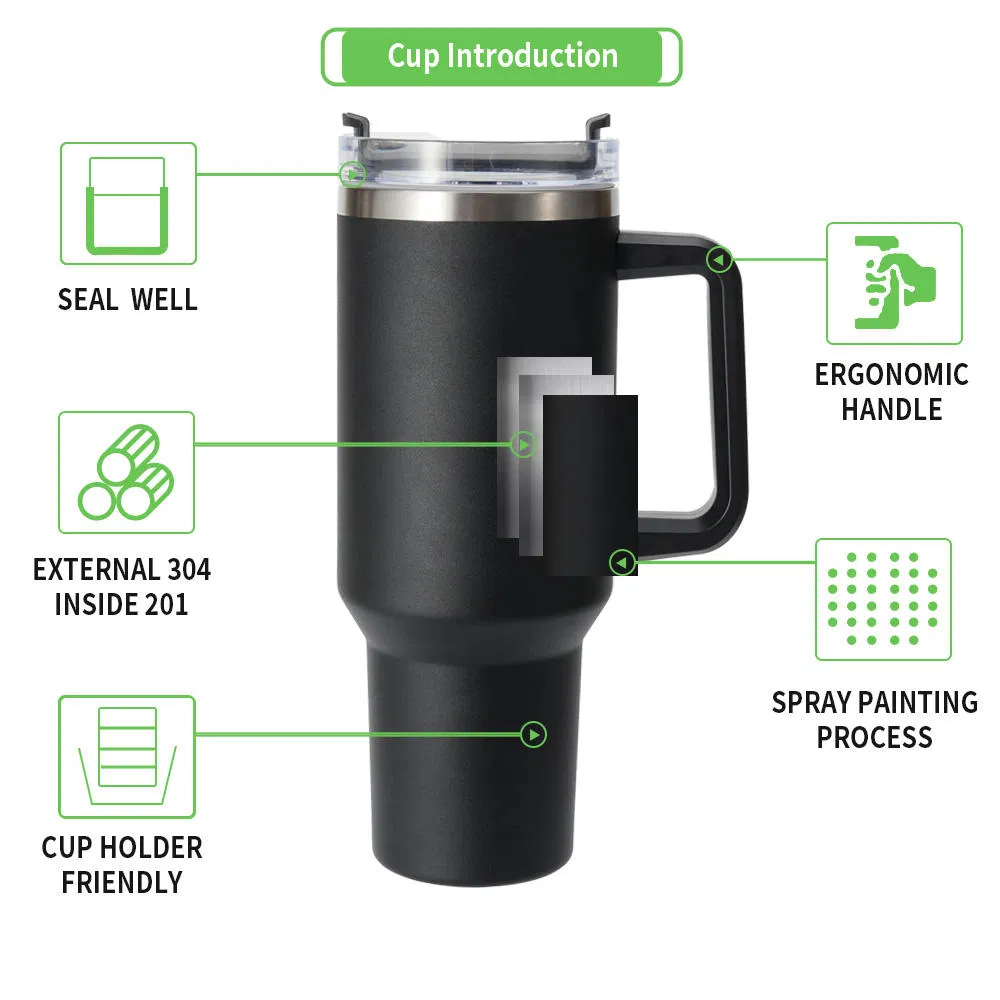 40oz Bottle with Handle Hot Coffee Mug Cup Thermal Stainless Steel Tumbler with Straws Vacuum Flask Insulated Portable Cup
