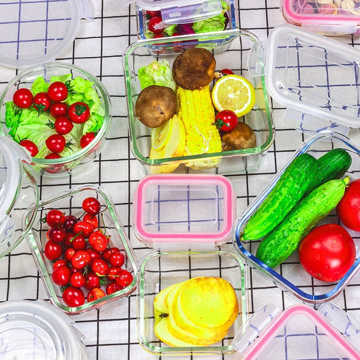 Hot Kitchen Microwave Refrigerator Glass Container for Lunch Food Storage Fresh Box with Leakproof Airtight Lid