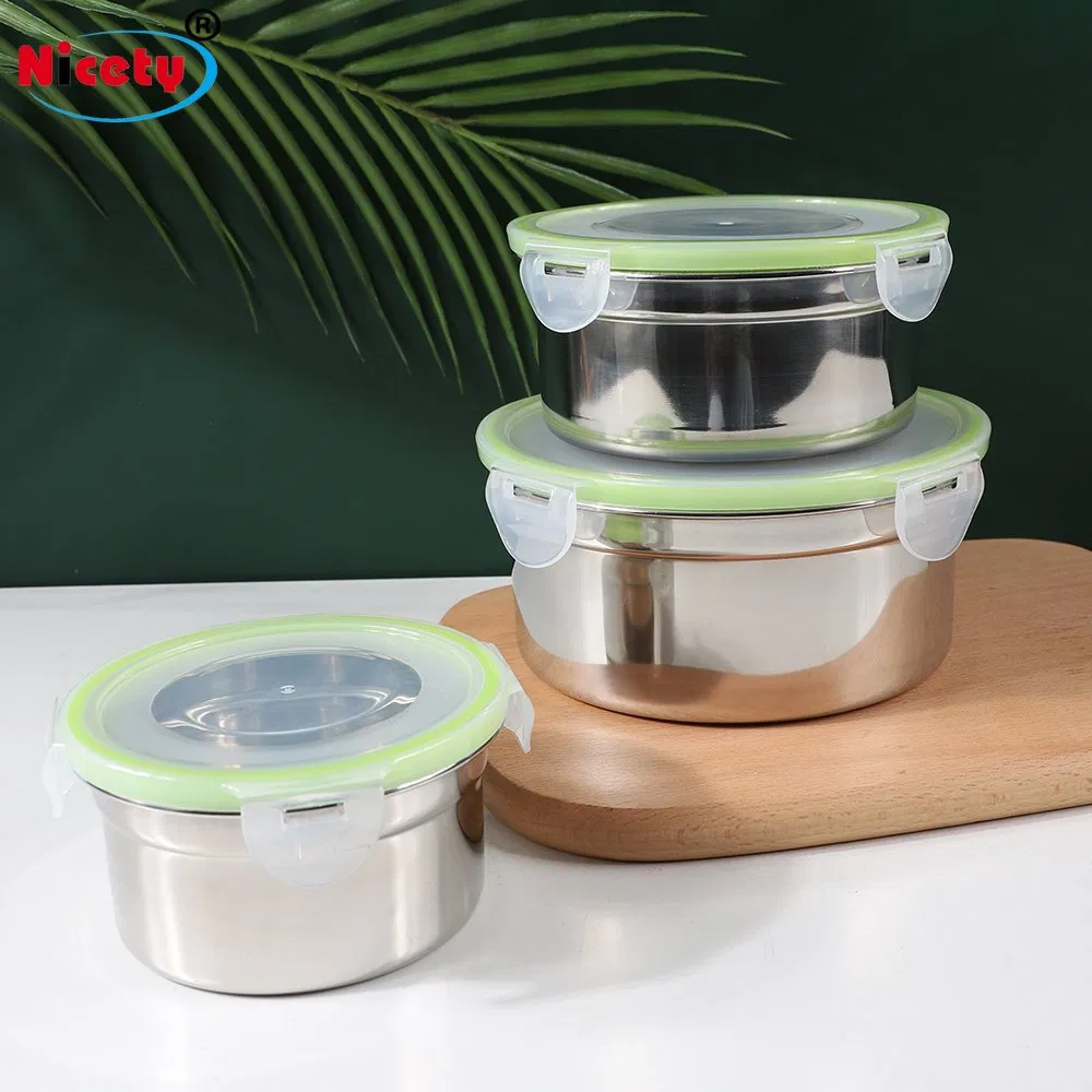 Kitchen Plastic Lid Stackable Stainless Steel Leakproof Food Storage Containers